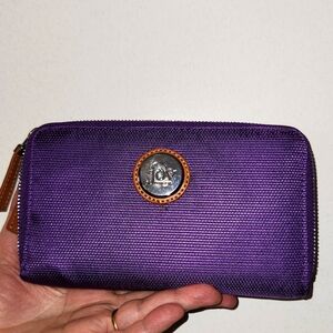 JOY MANGANO purple canvas 2 zip wallet, pre loved item sold as is